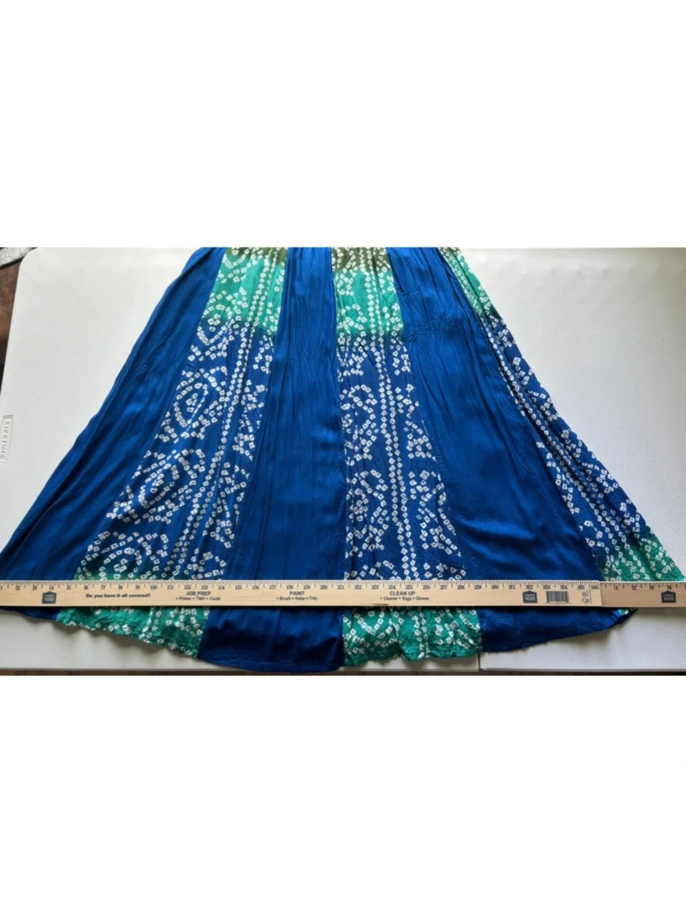 Serengeti Blue Green Batik Print Midi Skirt Size L Boho Elastic Waist